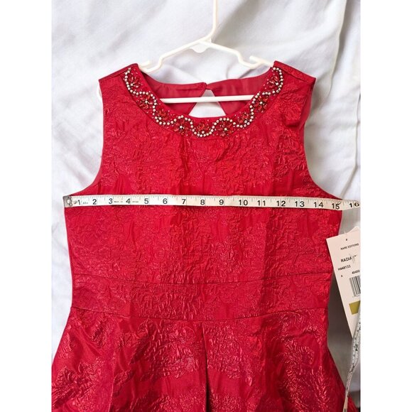 Rare Editions Big Girls Sleeveless Brocade with Jeweled Neckline Social Red Dres - Picture 10 of 13